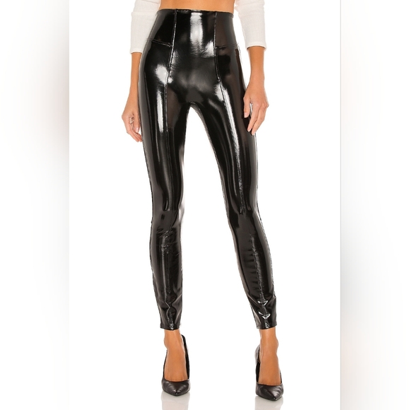 Spanx faux patent leather shiny black leggings Size L